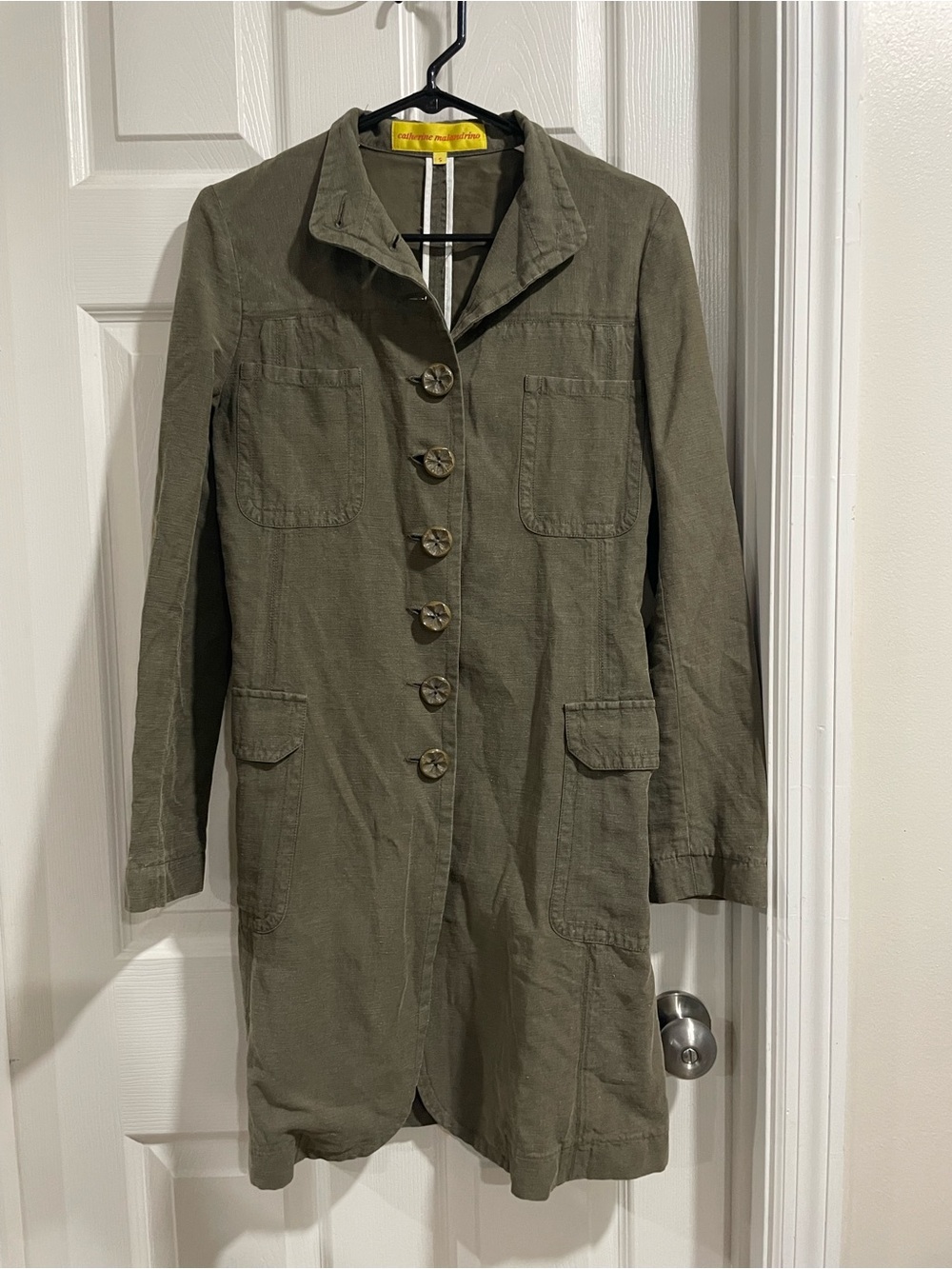 Catherine Malandrino Olive Green Button-Front Trench Coat